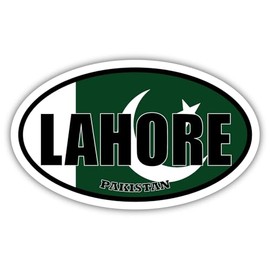 8.5x14 inches Large Lahore Pakistan Flag Oval Sticker Construction Machine, Car, Truck, Locker, Wall, Window, Luggage