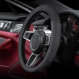 Yangday Leather Steering Wheel Cover for Jeep Wrangler Grand Cherokee Compass, 14.5-15 inches Car Steering Wheel Cover with Non-Slip Breathable (Black)