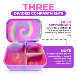 kinsho Silicone Lunch Box Bento-Box for Kids Toddlers Girls, Reuseable Eco Snack and Meal Container for School Daycare or Travel, 5 Cups / 40 oz Large Capacity, Pink Purple