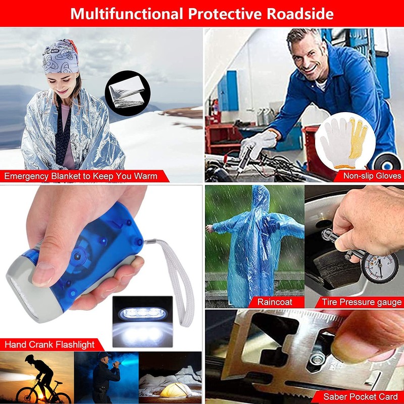 Car Emergency Roadside Tool Kit with Jumper Cable Shovel,Auto Truck