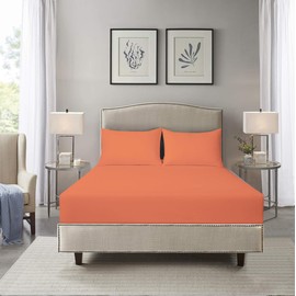HADI LONDON Microfibre Fitted Sheet Single Double King and Super King - 16 inch (40 cm) Extra Deep Pocket Soft Plain Dyed Brushed Shrinkage and Fade Resistant Bed Sheet (Orange, Single)