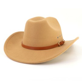 LIDHAY Cowboy Hat for Women and Men Felt Wide Brim Classic Outdoor Fedora Hats Western Cowboy Cowgirl Hats with Belt Buckle 3 Camel
