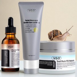 VGO Vitamin C Serum, Moisturizer & Facial Cleanser Set - Suitable for Sensitive Skin, Hydrating Formula for Radiance Moisture Care Hydrate Comfort Skincare Moisturizing - Specification: VC Facial Serum 30ml+Snail Mucin+Facial Cleanser