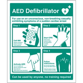 AED Defibrillator Instructions (semi rigid pvc safety sign)