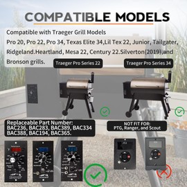 Digital Thermostat Controller Replacement for Traeger Wood Pellet Grills,Fits BAC236, BAC365, BAC283 Control Board,Compatible with Bronson 20, Pro 22/34, Texas Elite 34, Lil Tex,with Hot Rod Ignitor