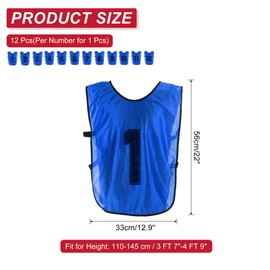 PATIKIL Soccer Training Vest, 12 Pack Team Sports Pinnies Reversible Numbered Soccer Practice Pennies Jerseys Bibs with Belt for Children, 18 Inch Dark Blue