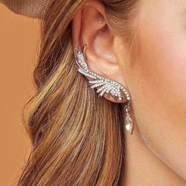 Cimenexe Bohemian Cz Angel Wing Ear Climber Earrings Crystal Dangle Ear Cuff Earrings Silver Paved Cz Climber Earrings Feather Ear Crawler Earring Jewelry for Women and Girls Wedding Birthday Gifts