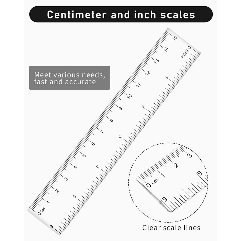 BPTRKOM Pack of 6 Plastic Rulers - Ruler 15 cm