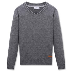 CUNYI Boys V-Neck Sweater Long Sleeve Pullover Sweater Knit, Dark Grey, 120
