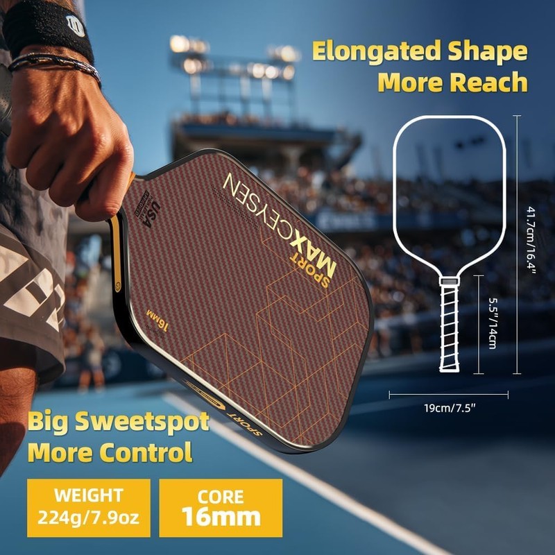 Pickleball Paddles Carbon Fiber Single Paddle USAPA Approved 16MM High