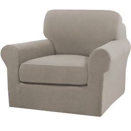 Turquoize 2 Piece Chair Covers Chair Slipcovers for Living Room Armchair Couch Cover Chair Sofa Cover with Individual Cushion Covers Furniture Cover for Chairs Feature Thick Fabric (Chair, Taupe)