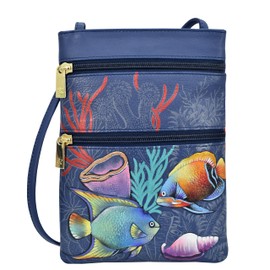Anuschka Women’s Hand Painted Genuine Leather Mini Double Zip Travel Crossbody - Mystical Reef