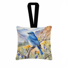 Caroline's Treasures Nevada Mountain Bluebird Hanging Square Fabric Ornament 3.5 × 3.5 Decorative Door-Knob & Tree Hanger, Soft Fabric