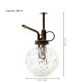 Hniuyun Glass Plant Mister Spray Bottle, 6.5inch Tall Vintage Round Spritzer with Bronze Plastic Top Pump for Watering Your Garden (Clear)