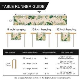 Seliem Spring Summer Palm Leaves Table Runner, Tropical Green Plant Monstera Flower Bee Kitchen Dining Table Decor, Hawaii Seasonal Burlap Home Decoration Indoor Outdoor Party Supply 13 x 72 Inch