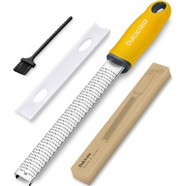 Dulcicasa Classic Zester and Grater - Professional Kitchen Lemon Zester for Lime, Cheese, Garlic, Ginger, Chocolate, Vegetables, Fruits, Dishwasher Safe (Narrow)