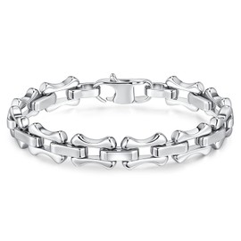 TempBeau Stainless Steel Bracelet for Men, Chunky Metal Chains Silver Bracelets for Men, Mens Stainless Steel Chain Bracelets Wrist Fathers Day Jewelry Trendy Gifts for Dad Boyfriend,8.3