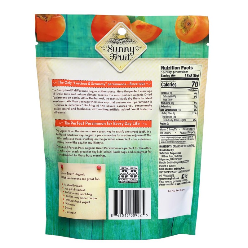 Sunny Fruit Organic Dried Persimmons - 1 Bag (5 Individual