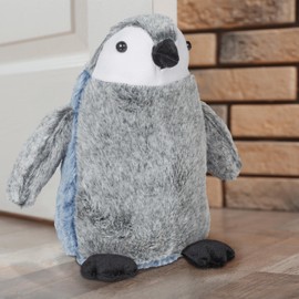 Relaxdays Penguin Door Stop, Fabric with Sand Filling, Door Buffer Base, Decorative Door Sack for Children, H x W x D: 25 x 24 x 17 cm, Grey/Blue