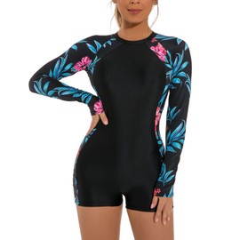 YATEEN Women Rash Guard Long Sleeve One Piece Swimsuit Surfing Bathing Suit UPF 50+ Athletic Swimwear