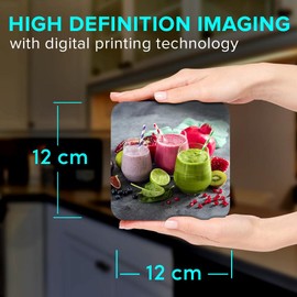 1 x Square Jumbo Size Coaster 12cm Smoothie Detox Healthy Fruit Smoothy Cork Backed MDF Glossy Tea Coffee Accessory #52062