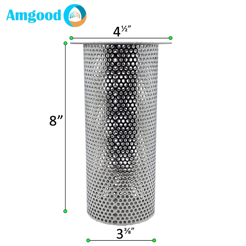 AmGood Commercial Cylinder Floor Drain Strainer | Perforated Stainless Steel