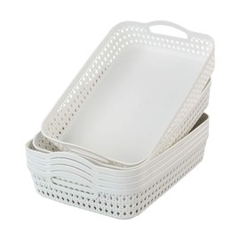 6 Packs Large Plastic Storage Tray Baskets with Handles for Organizing, White