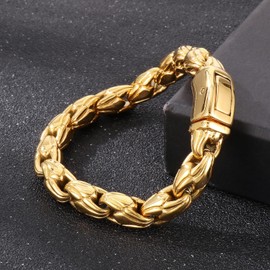Azubpi Gold Stainless Steel Sunflower Seed Link Bracelet, Hip Hop Chain Jewelry for Men Women Durable Jewelry Gift for Him