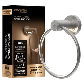 Enbrighten Towel Ring, Motion Sensing, Night Light, Battery Operated, Bathroom Lighting, Towel Holder, Hand Towel Holder, Towel Hanger for Bathroom, Kitchen, Brushed Nickel, 79197