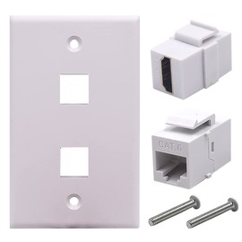 Kework 2 Ports Wall Plate, 1 Port 4K@60Hz HDMI 1 Port CAT6 RJ45 Female to Female Module Keystone Outlet Socket