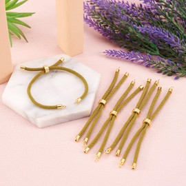 FASHEWELRY - 10 pulseras de eslabones de cadena de nailon ajustables con cordones trenzados, con hallazgos de latón dorado para suministros de pulseras de bricolaje (oliva)