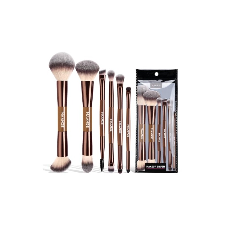 MAANGE Brochas para Maquillaje Profesional, 6 Piezas de Doble Punta
