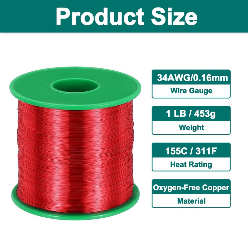 sourcing map 34 AWG Magnet Wire, 34 Gauge / 0.16mm