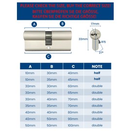 AceMining Lock Cylinder 30/35, Cylinder Lock, 65 mm Cylinder Door Lock, Door Cylinder with 3 Keys, Anti-Theft Lock Cylinder, Easy Installation, Profile Cylinder Brass Cylinder
