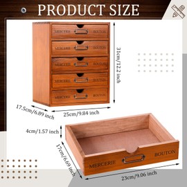 Wesiti Vintage Wooden Storage Box Desk Office Organizer Rustic Desk Storage Organizer Desktop Wooden Drawer Organizer Small Library Card Catalog Cabinet for Jewelry Home (Brown,5 Drawers)