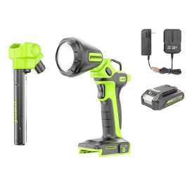 Greenworks 24V 650 Lm Work Light and Spotlight (2-In-1) w/ 2Ah Battery & Charger