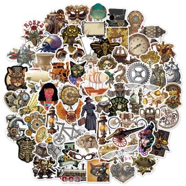 QTL Steampunk Stickers for Adults Steampunk Party Supplies Waterproof Vinyl Stickers for Water Bottle Laptop 75Pcs