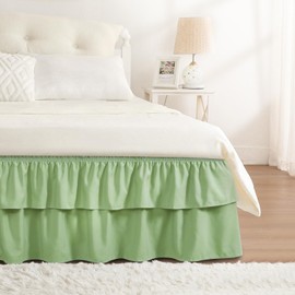 RIMELA Ruffle Bed Skirt Sage Green King 15 Inch Drop, Elastic Wrap Around Bed Skirts King Size, Easy to Install Dust Ruffle, Machine Washable Soft Fabric, Multi Ruffle Bedskirt