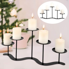 Iron Candle Holder Fireplace: Metal Candelabra Centerpiece Decor - Candle Holder Stand for 5 Candelabra Pillar Candles