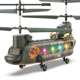 VATOS Remote Controlled Helicopter, 2.4 GHz Military Transport RC Helicopter with Altitude Hold, One Button Start/Landing, LED Light, Army RC Helicopter Toy for Boys Children and Military Fans