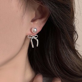 Inateannal Perle Bogenohr Jacken Ohrringe Bugband Drop Stollen Perle vorderen Rücken Ohrringe Schmuck für Frauen