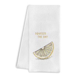 DOFQZ Squeeze The Day Lemon Kitchen Towels,Farmhouse Lemon Dish Tea Towels for Kitchen Decor, Minimalist Lemons in Mesh Bag Hand Towels for Bathroom Decor, 16x24 Inch