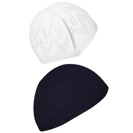 Hat Lot of 2 Pcs Colors Muslim Wholesale Kufi Koofi Kofi Topi Cotton Turkish Skull Cap Islamic Muslim Islam Prayer Takke Knit Style Helmet Liner Caps for Men Multicolor