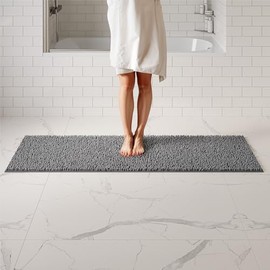 ITSOFT Plush Bathroom Rug 71x21, Absorbent Machine Washable Non Slip Chenille Bath Mats, Quick Dry Bathmat, Bath Rugs for Bath, Shower, Bedroom, or Door Mat, Charcoal Gray