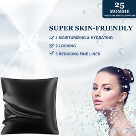 PiccoCasa 25 Momme Double-Sided 100% Silk Pillowcase for Hair and Skin - Mulberry Silk Pillowcase - with Hidden Zip Black 80 x 80 cm