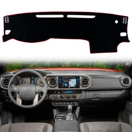 KEEGTBOX Dash Mat Cover Interior Dashboard Protection pad Compatible with Toyota Tacoma SR SR5 TRD Sport TRD Off-Road Limited and TRD Pro 2016-2023 Dashboard Cover Pad Carpet Protector (Red Trim)