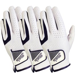 Pack of 3 Cabretta Leather Men Golf Gloves – for All Weather Conditions – Soft Feel Grip & Comfortable - Left Right Handed Golfer - for beginners & Professionals (L, White, Right hand)