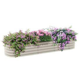 Outsunny 6.5' x 2' x 1' Galvanized Raised Garden Bed Kit, Outdoor Metal Elevated Planter Box with Safety Edging, Easy DIY Stock Tank for Growing Flowers, Herbs & Vegetables, Cream