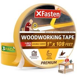 XFasten Cinta de carpintería de doble cara de 1 pulgada x 36 yardas, paquete de 3 unidades de 324 pies y 1 pulgada sin residuos, cinta de doble cara para carpintería, cinta adhesiva de madera