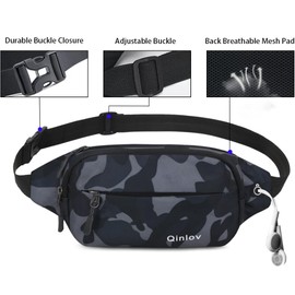 Waterproof Bumbags Waist Fanny Pack Running Belt Ladies Fashion Bum Bag with Adjustable Belt for Sport Running Hiking Jogging Travel Dog wolking Women Men (01CamoBlack)
